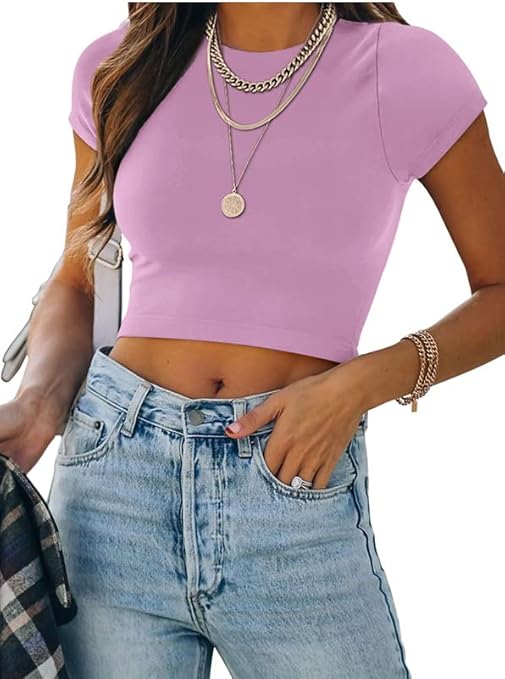 Basic High Neck Crop Tops Tees