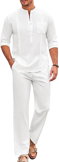 COOFANDY Men's Casual Cotton Linen Set