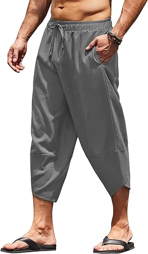 COOFANDY Men's Linen Harem Capri Pants