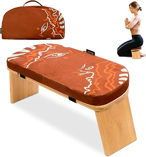 Foldable Bamboo Meditation Bench with Cushion