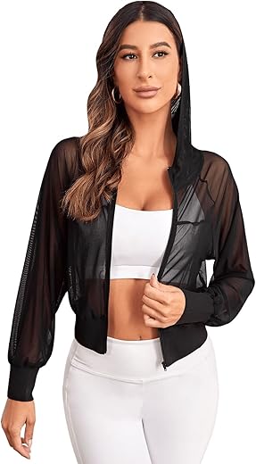 Mesh Hooded Sports Jacket Crop Top